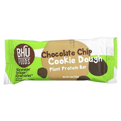 BHU Foods, wegański proteinowy bar, ciasto z kawałkami czekolady, 12 barów, 1,6 uncji (45 g)