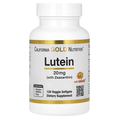 California Gold Nutrition, luteina z zeaksantyną, 20 mg, 120 wegetariańskich softgels