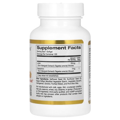 California Gold Nutrition, luteina z zeaksantyną, 20 mg, 120 wegetariańskich softgels