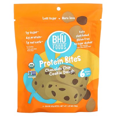 BHU Foods, Protein Bites, Schokoladenkeks-Teig, 6 Bites, je 0,88 oz (25 g)