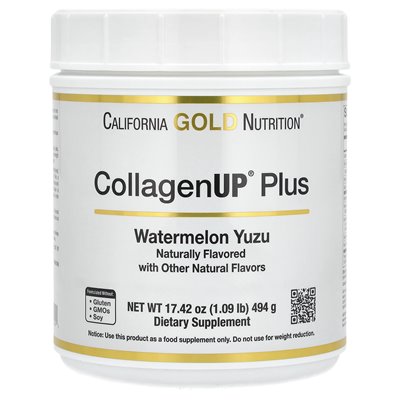 California Gold Nutrition, Collagenup Plus, Hydrolizowane peptydy kolagenowe z błonnikiem i niezbędnymi aminokwasami, Watermelon California Gold Nutrition, Collagenup Plus, Hydrolizowane peptydy kolagenowe z błonnikiem i niezbędnymi aminokwasami, Watermelon