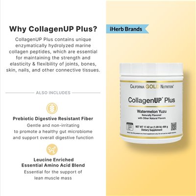 California Gold Nutrition, Collagenup Plus, Hydrolizowane peptydy kolagenowe z błonnikiem i niezbędnymi aminokwasami, Watermelon California Gold Nutrition, Collagenup Plus, Hydrolizowane peptydy kolagenowe z błonnikiem i niezbędnymi aminokwasami, Watermelon