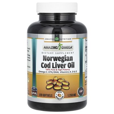 Amazing Nutrition, norwegisches Lebertran, frische Orange, 1250 mg, 120 Weichkapseln