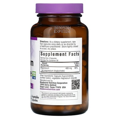 Bluebonnet Nutrition, Magnesiumglycinat, 120 Gemüsekapseln