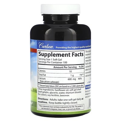 Carlson, Cal-600 flüssig gefüllt, 600 mg, 100 Weichkapseln