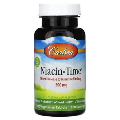 Carlson, Niacin-Time, 500 mg, 100 tabletek wegetariańskich