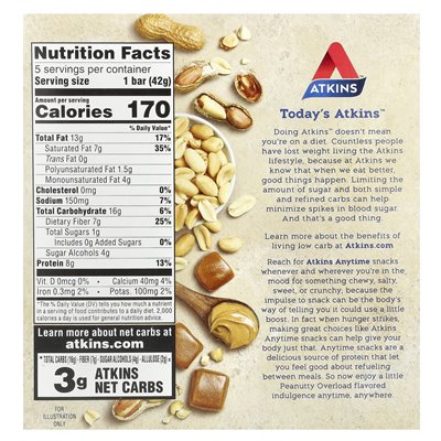 Atkins, Snack, Nussriegel, 5 Riegel, 1,48 oz (42 g)