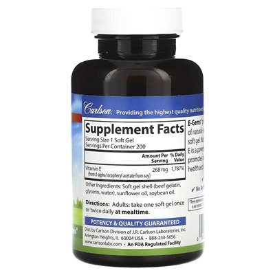 Carlson, E Gems, 400 IE (268 mg), 200 Kapseln