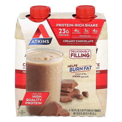 Atkins, bogaty w białko shake, kremowa czekolada, 4 koktajle, 16,9 fl oz (500 ml)
