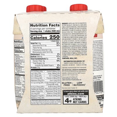 Atkins, bogaty w białko shake, kremowa czekolada, 4 koktajle, 16,9 fl oz (500 ml)