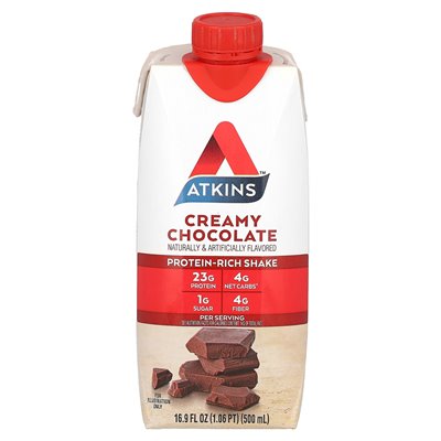 Atkins, bogaty w białko shake, kremowa czekolada, 4 koktajle, 16,9 fl oz (500 ml)