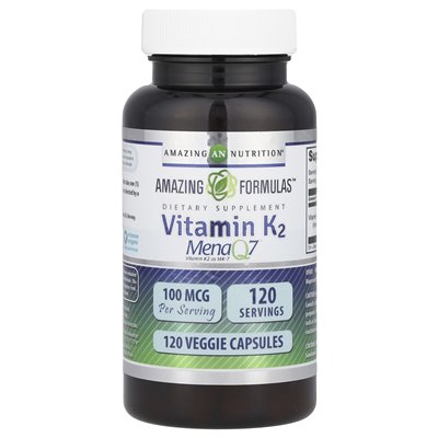 Amazing Nutrition, Amazing Formulas™, Vitamin K2, 100 mcg, 120 Vegetarian Capsules Amazing Nutrition, Amazing Formulas™, Vitamin K2, 100 mcg, 120 Vegetarian Capsules