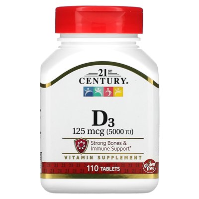 21st Century, Vitamin D3, 125 MCG (5000 IU), 110 Tablets