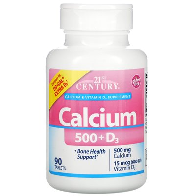 21st Century, Calcium 500 + D3, 15 mcg (600 IU), 90 tablets