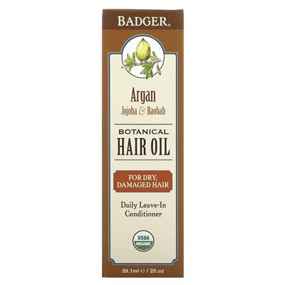 Badger, botaniczny olej do włosów, Argan, Jojoba i Baobab, 2 Fl Oz (59,1 ml)