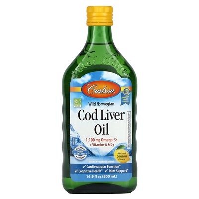 Carlson, Wild Norwegian, Lebertran aus Dorsch, natürliche Zitrone, 16,9 fl Oz (500 ml)
