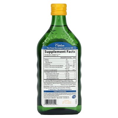 Carlson, Wild Norwegian, Lebertran aus Dorsch, natürliche Zitrone, 16,9 fl Oz (500 ml)