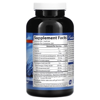 Carlson, Wild Norwegian, Lebertran-Edelsteine, 1000 mg, 250 Weichkapseln