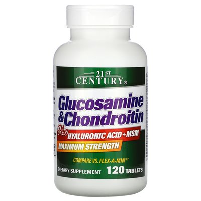 XXI Century, Glucosamin und Chondroitin plus Hyaluronsäure + MSM, 120 Tabletten