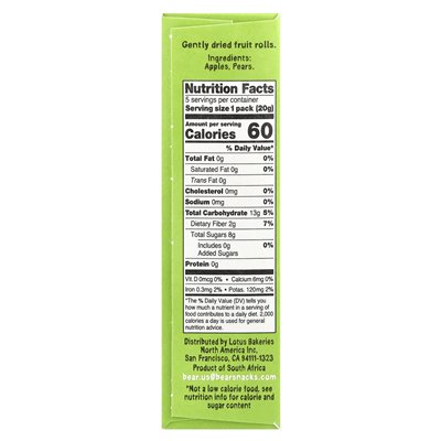 Bear, fruit rolls, apple, 5 packs, 0.7 oz (20 g) each