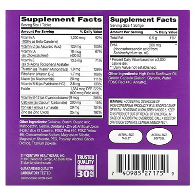 21st Century Prenatal Multivitamin Plus DHA, 2 Bottles, 60 Tablets/60 Softgels