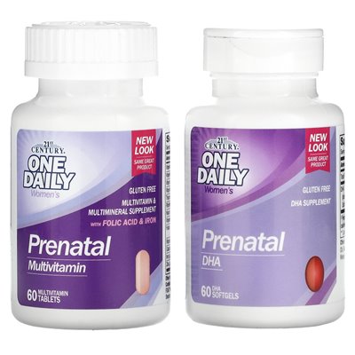 21st Century Prenatal Multivitamin Plus DHA, 2 Flaschen, 60 Tabletten/60 Softgels