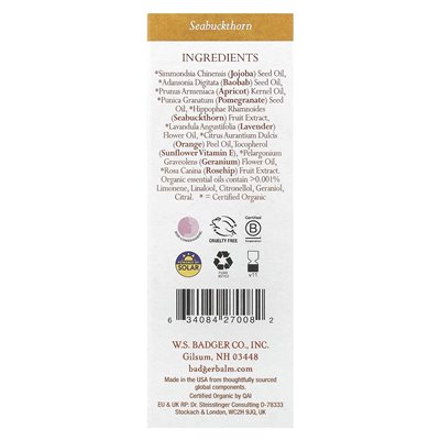Badger, Facial Care, Sebuckthorn Facial Oil, For Normal/Dry Skin, 1 fl oz (29.5 ml)