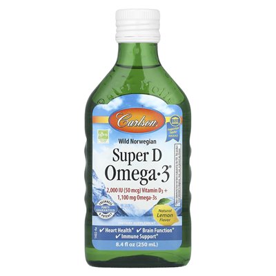 Carlson, Wild Norwegian, Super D Omega-3®, naturalna cytryna, 8,4 fl oz (250 ml)