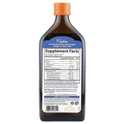 Carlson, Norwegian, best fish oil, natural orange, 1600 mg, 16.9 fl oz (500 ml)