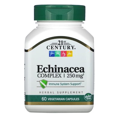 XXI wiek, kompleks Echinacea, 250 mg, 60 kapsułek wegetariańskich (125 mg na kapsułkę)