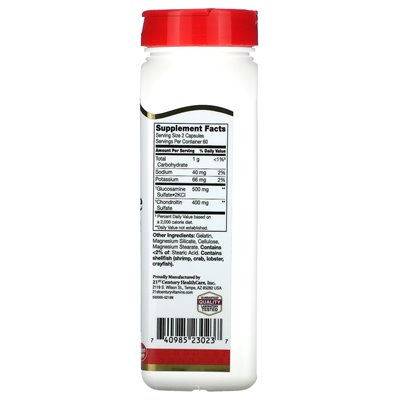 XXI wiek, glukozamina / chondroitin, oryginalna siła, 120 łatwych do przełknięcia kapsułek