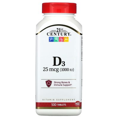 XXI wiek, witamina D3, 25 mcg (1000 IU), 500 tabletek