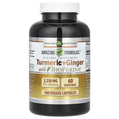 Amazing Nutrition, Kurkuma & Ingwer mit Bioperine, 2250 mg, 180 Gemüsekapseln (750 mg pro Kapsel)