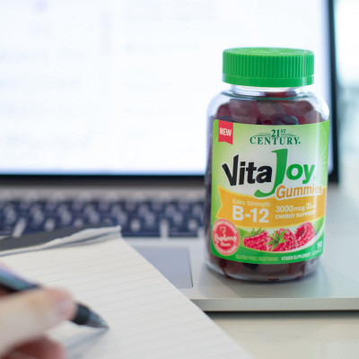 21st Century, VitAjoy Gummies, B-12, dodatkowa siła, malina, 3000 mcg, 90 gummy (1500 mcg na gumy)
