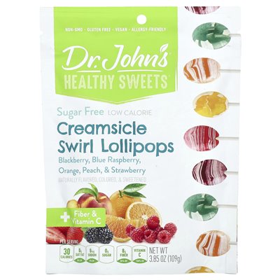 Dr John's Healthy Sweets, Creamsicle Sirllipops, Blackberry, Blue Malin, Orange, Peach i Strawberry, Sugar Free, 3,85 uncji (109