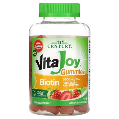 21st Century, VitAjoy Biotin Gummy, Strawberry Flavour, 5000 mcg, 120 gummy wegetariańskie (2500 mcg na gumę)