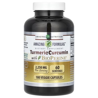 Amazing Nutrition, Curcumin Curcumin with Bioperine, 2250mg, 180 Veg Capsules (750mg per capsule)