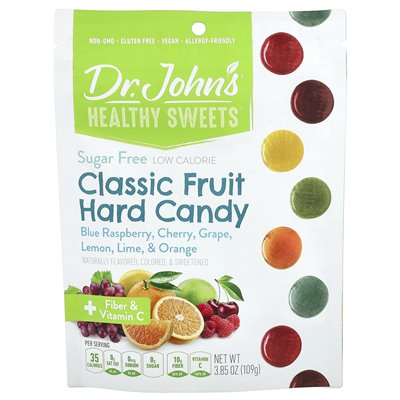 Dr John's Healthy Sweets, Classic Fruit Hard Candy, Blue Raspberry, wiśnia, winogrona, cytryna, limonka i pomarańczowy, 3,85 unc