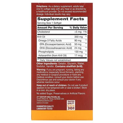21st Century, Krill Oil, 350 mg, 60 miękkich 21st Century, Krill Oil, 350 mg, 60 miękkich