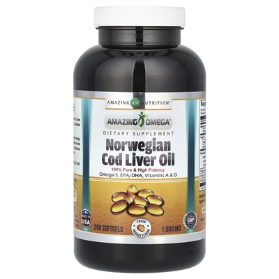 Amazing Nutrition, Amazing Omega, norwegisches Lebertran, frische Orange, 1000 mg, 250 Weichkapseln