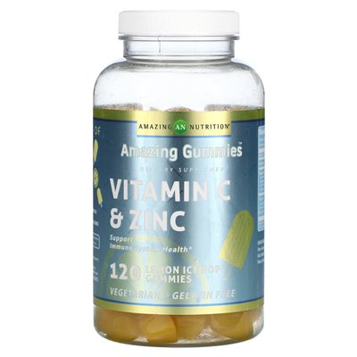 Amazing Nutrition, Amazing Gummies, Vitamin C und Zink, Zitronen-Pop, 120 Gummies