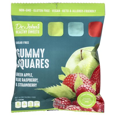 Dr. John's Healthy Sweets, Gummy Squares, Sugar Free, Green Apple, Blue Raspberry & Strawberry, 1.8 oz (50 g)