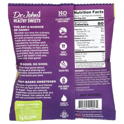 Dr John's Healthy Sweets, Gummiquadrate, zuckerfrei, Zitrone, Mango und Orange, 1,8 Unzen (50 g)