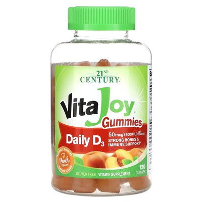 21st Century, VitAjoy Gummies, Daily D3, Peach, 2000 IU, 120 Gummies (25 mcg (1000 IU) per gummy)