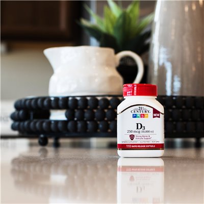 XXI wiek, witamina D3, 250 mcg (10 000 IU), 110 Soft Release Softgels