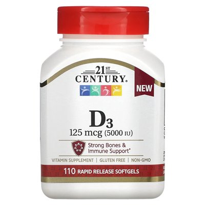 21st Century, Vitamin D3, 125 MCG (5000 IE), 110 Softgel-Kapseln