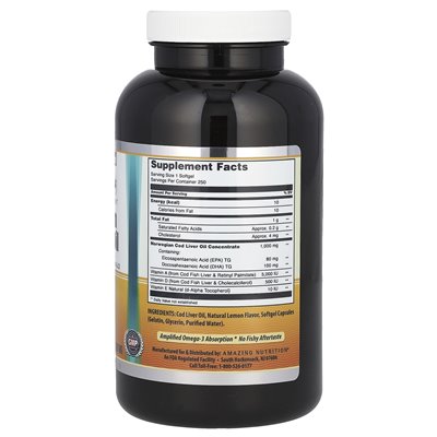 Niesamowite odżywianie, niesamowite Omega, norweskie olej z wątroby dorsza, cytryna, 1000 mg, 250 softgels Niesamowite odżywianie, niesamowite Omega, norweskie olej z wątroby dorsza, cytryna, 1000 mg, 250 softgels