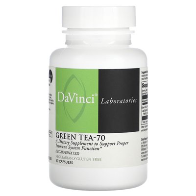 DaVinci Laboratories of Vermont, zielona herbata-70, bezkofeinowa, 60 kapsułek