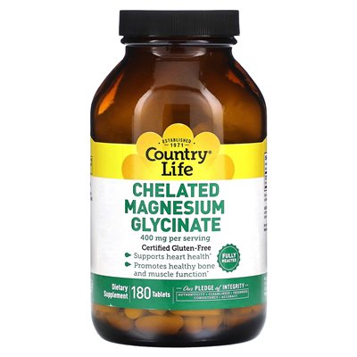Życie country, chelatowany glicynian magnezu, 400 mg, 180 tabletek (133 mg na tablet)