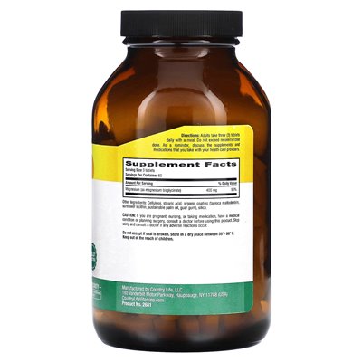 Country Life, Chelatisiertes Magnesiumglycinat, 400 mg, 180 Tabletten (133 mg pro Tablette)